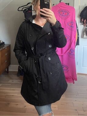 Michael Kors Black Water Resistant Hooded Trench Coat